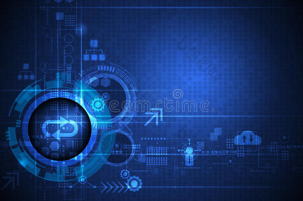抽象的未来主义眼球在电路板上，插图高计算机和通信技术在蓝色背景上