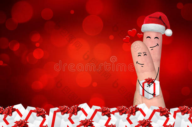 幸福的手指情侣相爱庆祝圣诞节