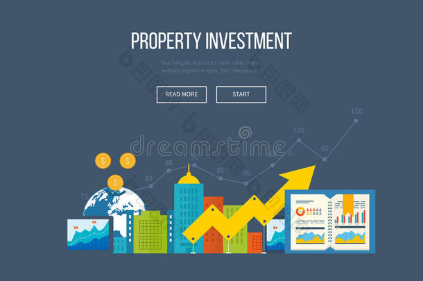 业务分析、财务报告和战略的概念。 房地产投资