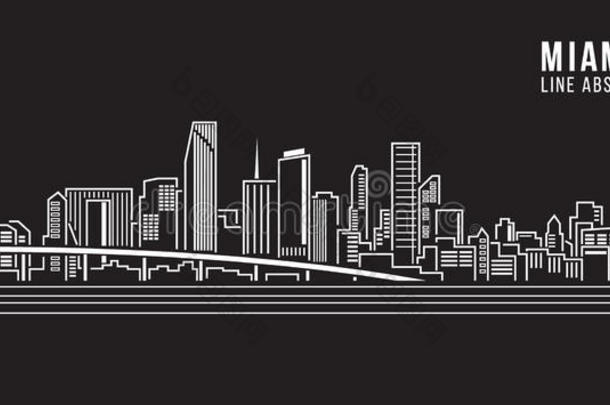 城市景观建筑线艺术矢量插图设计-迈阿密城市
