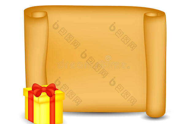 圣诞纸滚动卡与礼物，礼物，盒子。 白色背景上的矢量插图。