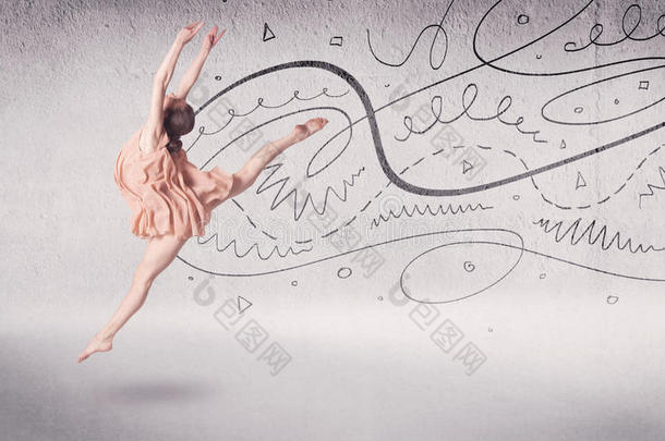 芭蕾舞演员用线条和箭头表演艺术舞蹈