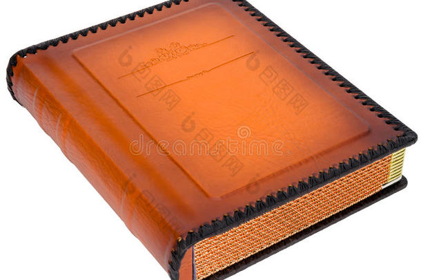 棕色皮革相册封面与装饰框架的文字