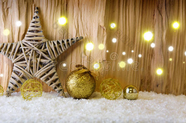<strong>圣诞</strong>背景与装饰星，<strong>圣诞</strong>球和<strong>灯光</strong>。
