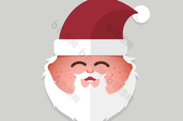 扁平的圣诞老人微笑表情。 矢量插图。
