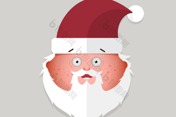 扁平的圣诞老人惊喜<strong>表情</strong>。 矢量插图。