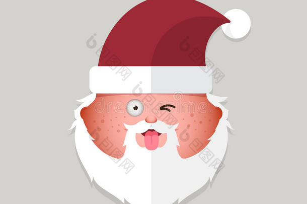 扁平的圣诞老人眼镜<strong>表情</strong>符号。 矢量插图。