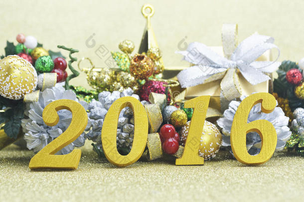 2016年新年装饰与圣诞装饰黄金背景，2016年新年概念