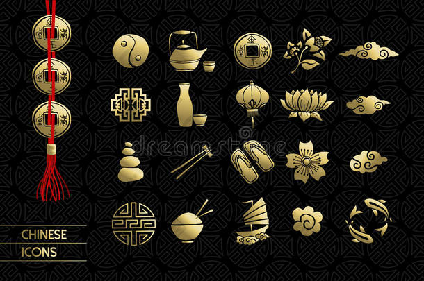 黄金中国文化图标设置传统