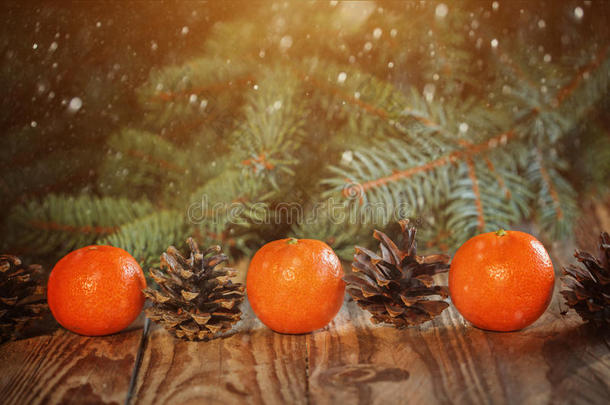 圣诞新年构图用橘子和