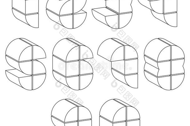 三维黑白未来派数字与线条。