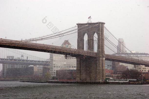 布鲁克林桥在暴风雪中