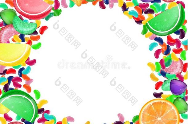 五颜六色的糖果背景与果冻豆，和果冻糖果