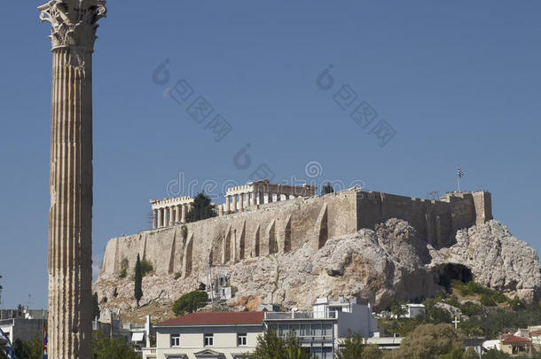 雅典希腊，雅典卫城和奥林匹亚宙斯神庙柱