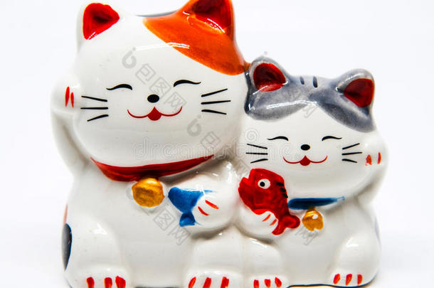 陶瓷日本欢迎猫或幸运猫(ManekiNeko)。