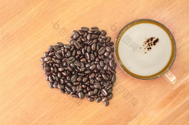 卡布奇诺咖啡杯，烤咖啡和磨碎咖啡，咖啡豆