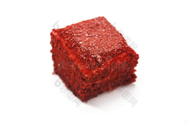 杜坎饮食。 红色天鹅绒，新鲜美味的饮食蛋糕在杜坎饮食的白色背景。