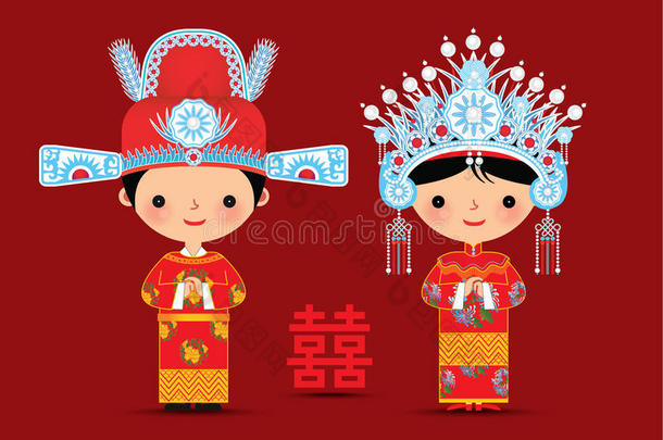 中国新娘和新郎<strong>卡通婚礼</strong>
