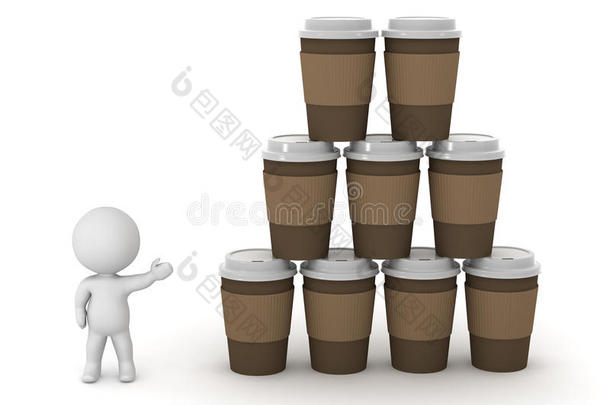 显示咖啡杯堆叠的3D字符