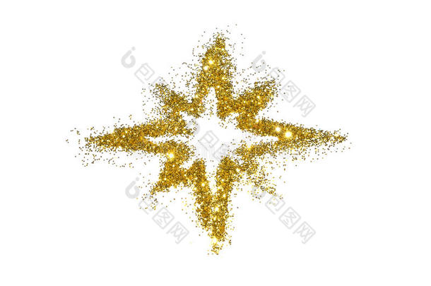 抽象的金色闪光的星星在白色上闪闪发光