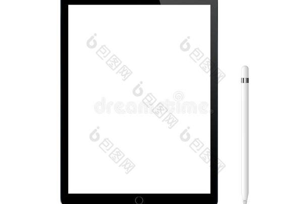 黑色苹果iPadPro便携式设备与铅笔