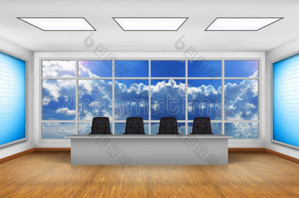 空白的蓝色板会议室商业