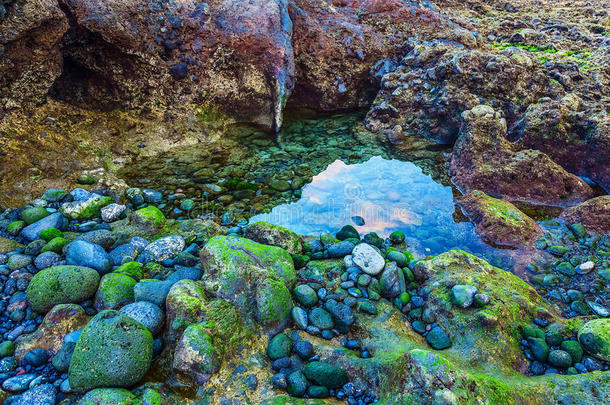 海洋抽象背景中的海滩石头