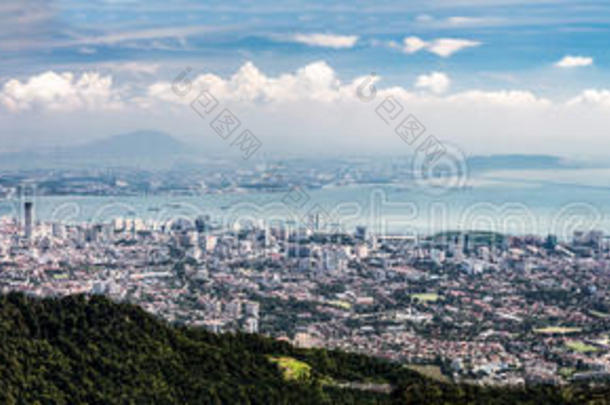 槟城首府乔治敦的空中全景城市景观