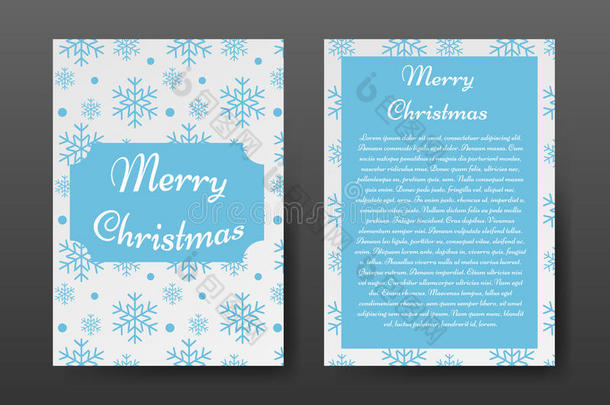 节日圣诞小册子，白色背景上有蓝色雪花，贺卡，模板。
