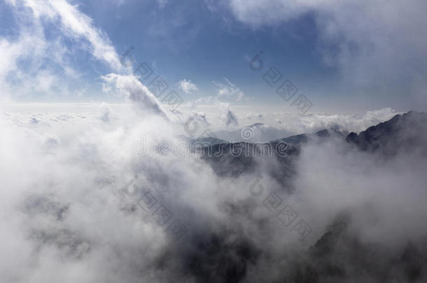 覆盖云海中的山顶，黄山仙境在中国