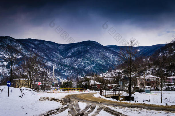 冬天下雪的乡村村庄