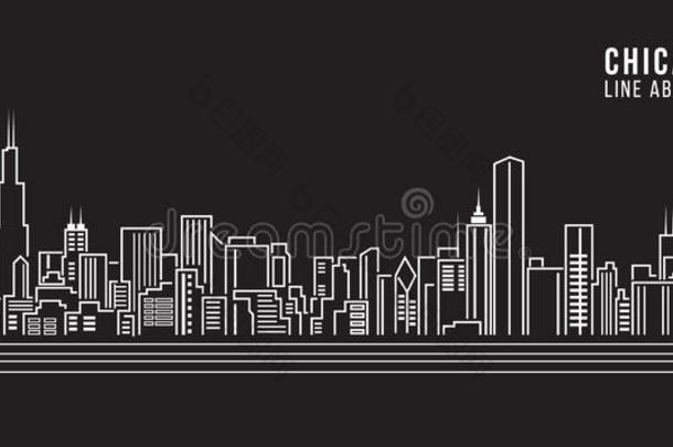 城市景观建筑线条艺术矢量插图设计-芝加哥市