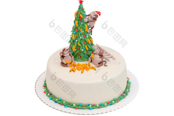 圣诞蛋糕2016与快乐猴子，香蕉和