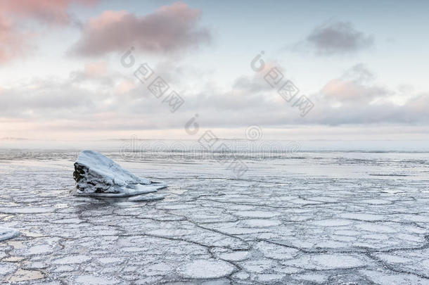 美丽的寒冷的冬天在冰湖旁边