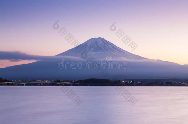 川口湖富士山日落后