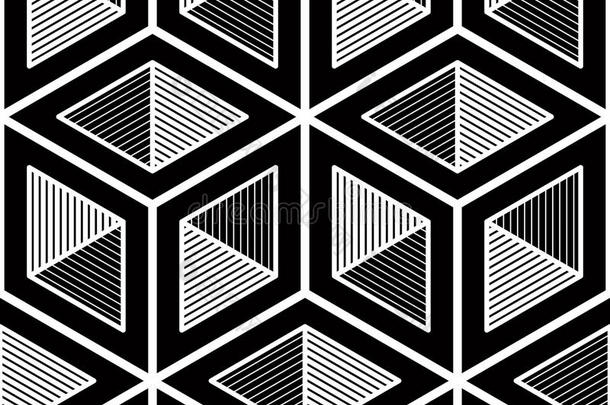 对比黑白对称无缝图案与交织图形。 连续几何组成，用于图形