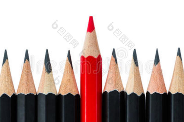 一排黑色铅笔，中间有一支红铅笔