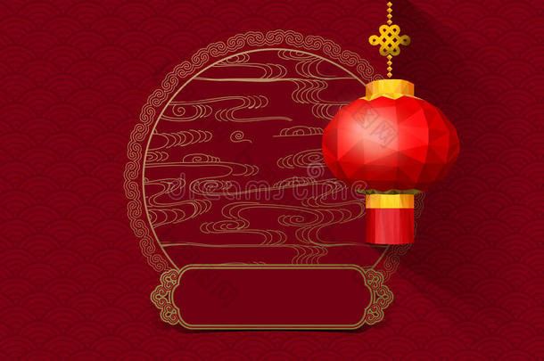 中国红灯笼在古典连续图案背景下