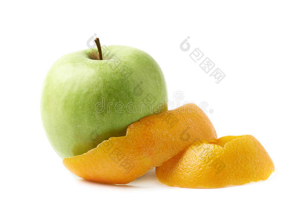 绿色的<strong>苹果</strong>覆盖着橘子皮