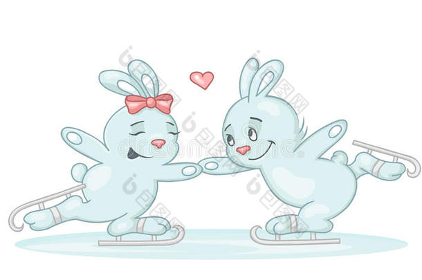 可爱的两个兔子滑冰