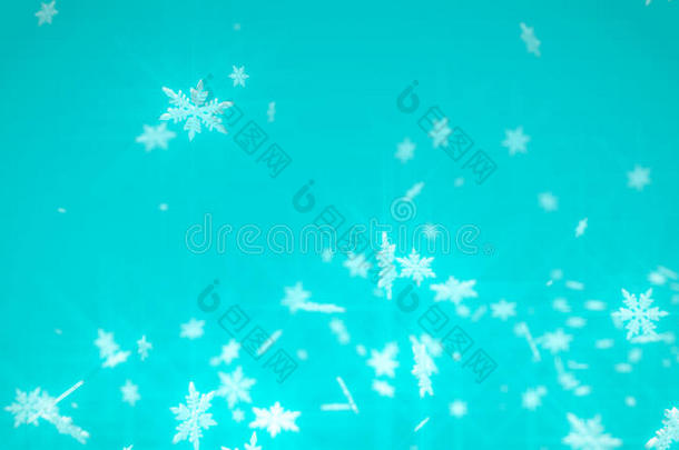 蓝色背景上闪闪发光的雪花。 寒假背景