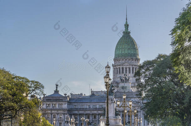 阿根廷布宜诺斯艾利斯国会宫殿的远观