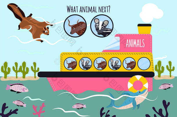 卡通矢量插图的教育将继续逻辑系列的彩色动物在海洋中的海洋FI