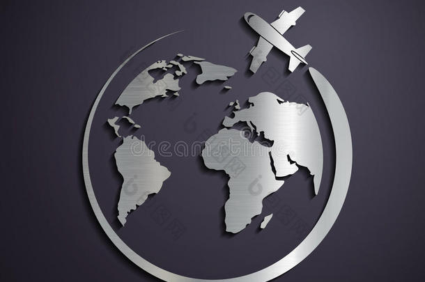 飞机和地球的<strong>扁平</strong>金属标志。