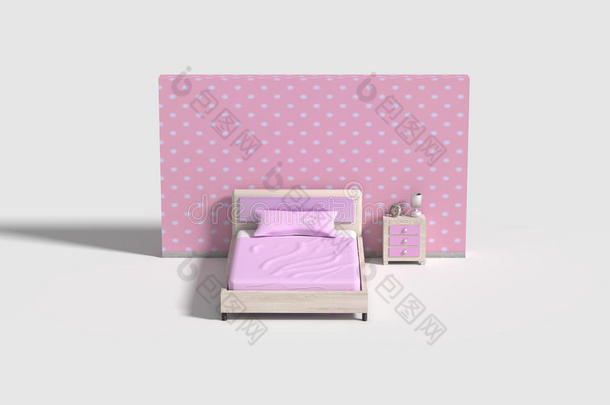卧室内部粉红色，紫罗兰色和白色