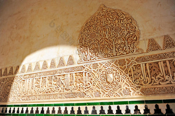 <strong>釉面砖</strong>，阿祖莱霍斯，石膏，阿尔罕布拉宫在格拉纳达，西班牙