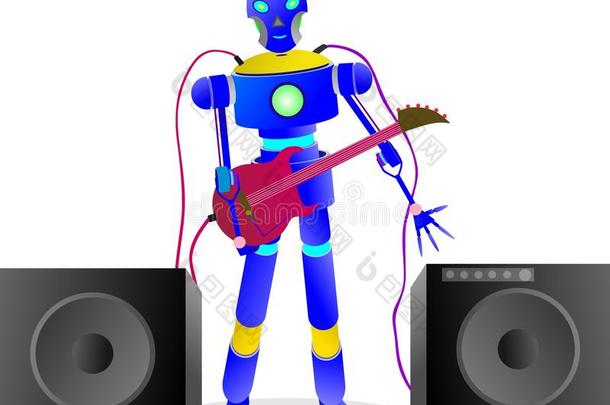 234e智能机器人正在为音乐弹吉他