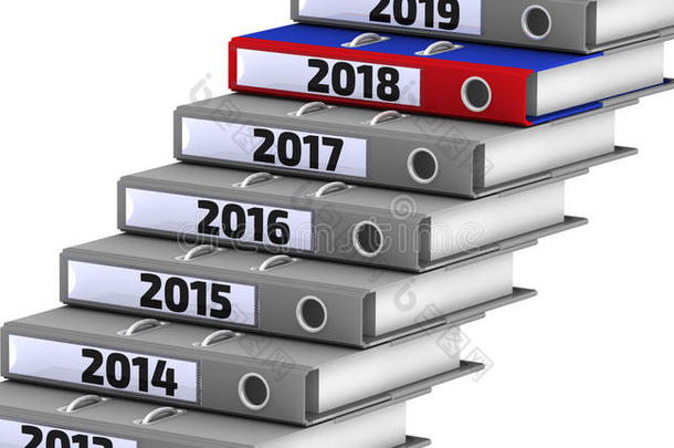 文件夹以步骤的形式堆叠，标记为2014-<strong>2018</strong>年。<strong>2018</strong>年的重点