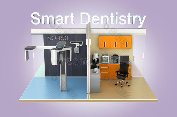 牙科诊所的正面视图与“智能牙科”文本