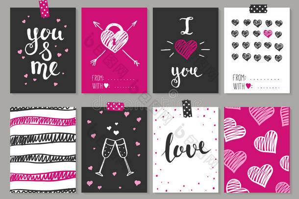收集8张爱情设计卡片。 情人节海报硒